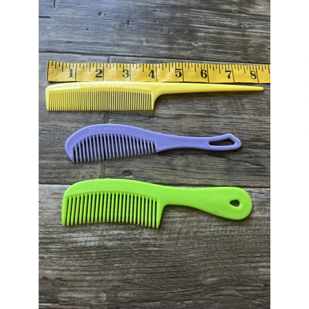 LOT‎ OF 3 Vintage Goody Unbreakable Wide Tooth Handle Combs Comb Green Yellow